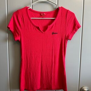 Guess Women's Red V-Neck Top